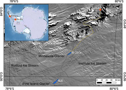 Satellite image showing the region around subglacial Lake CECs SLCECs. BAS